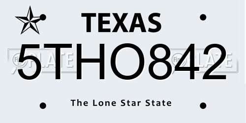 5THO842 Texas License Plate