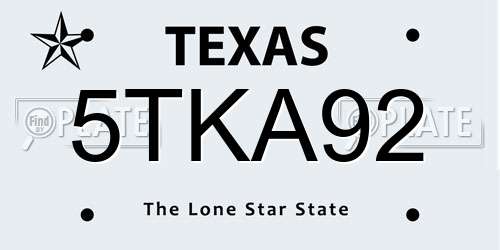 5TKA92 Texas License Plate