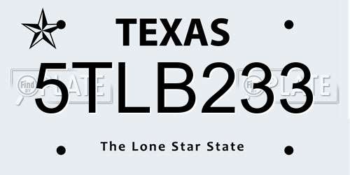 5TLB233 Texas License Plate