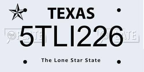 5TLI226 Texas License Plate