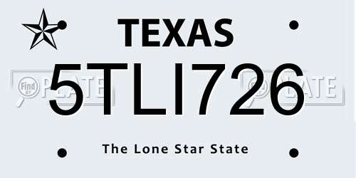 5TLI726 Texas License Plate