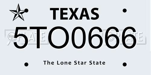 5TO0666 Texas License Plate
