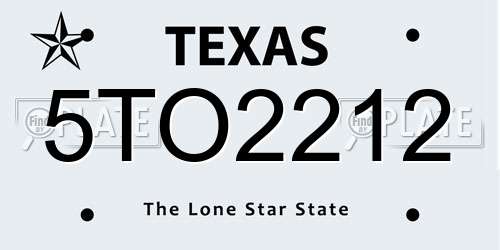 5TO2212 Texas License Plate