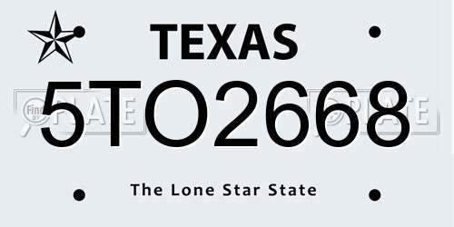 5TO2668 Texas License Plate