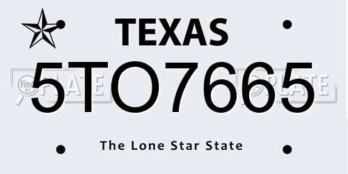 5TO7665 Texas License Plate