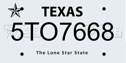 5TO7668 Texas License Plate