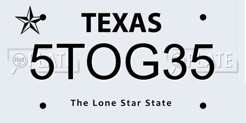 5TOG35 Texas License Plate