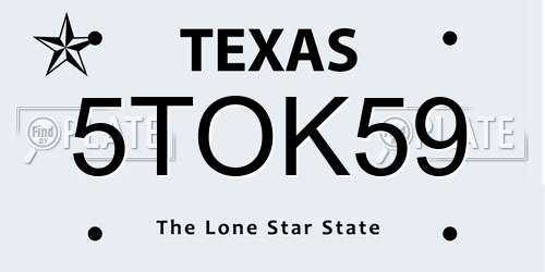5TOK59 Texas License Plate