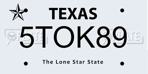 5TOK89 Texas License Plate