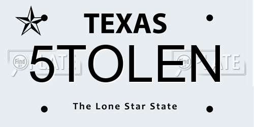 5TOLEN Texas License Plate
