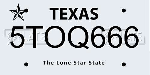 5TOQ666 Texas License Plate