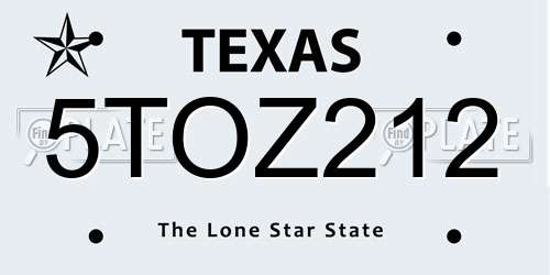 5TOZ212 Texas License Plate