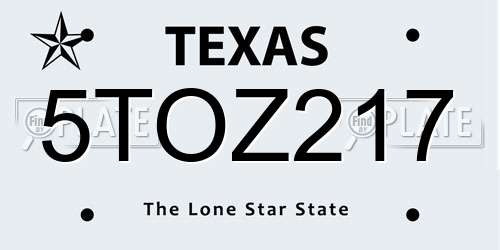 5TOZ217 Texas License Plate