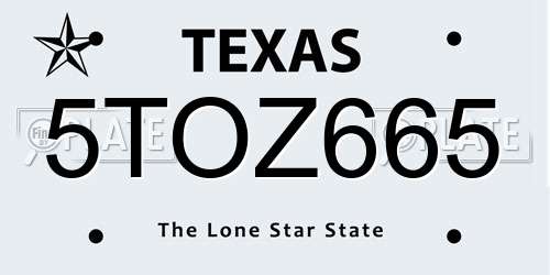 5TOZ665 Texas License Plate