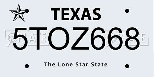 5TOZ668 Texas License Plate
