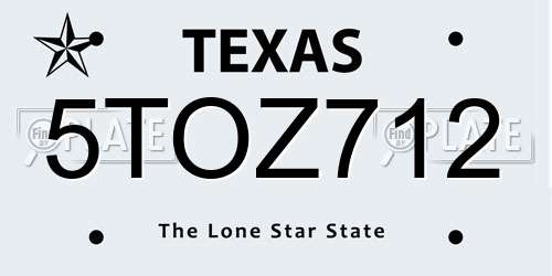 5TOZ712 Texas License Plate