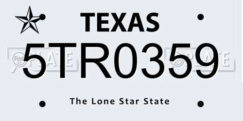 5TR0359 Texas License Plate