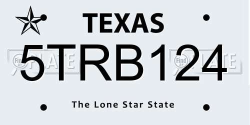 5TRB124 Texas License Plate