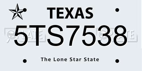 5TS7538 Texas License Plate