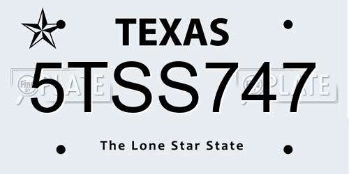5TSS747 Texas License Plate