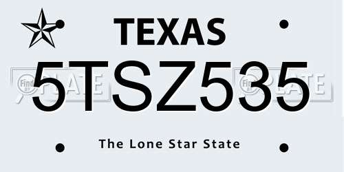 5TSZ535 Texas License Plate