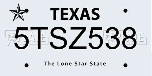 5TSZ538 Texas License Plate