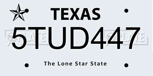 5TUD447 Texas License Plate