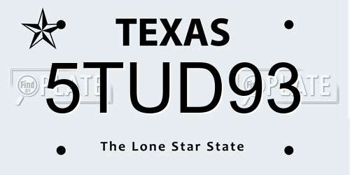 5TUD93 Texas License Plate
