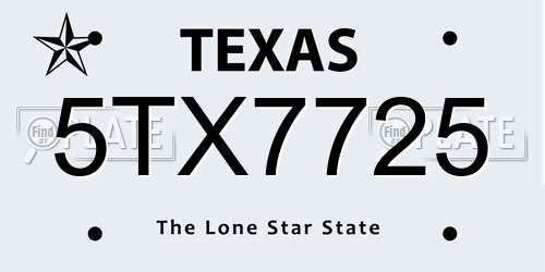 5TX7725 Texas License Plate
