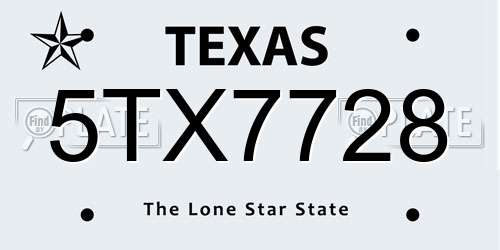 5TX7728 Texas License Plate