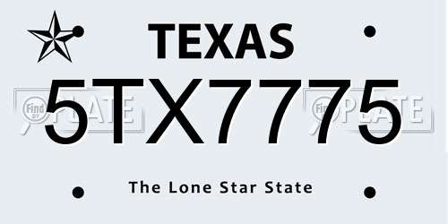 5TX7775 Texas License Plate