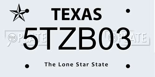 5TZB03 Texas License Plate