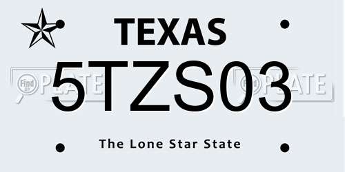 5TZS03 Texas License Plate