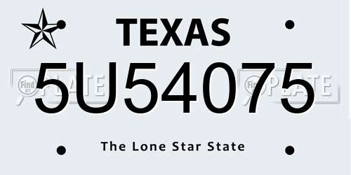 5U54075 Texas License Plate