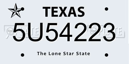 5U54223 Texas License Plate