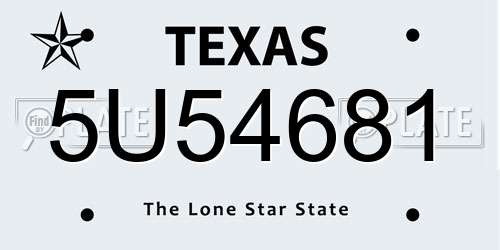5U54681 Texas License Plate