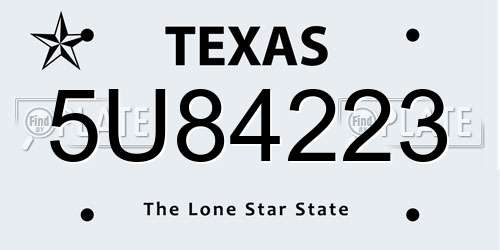 5U84223 Texas License Plate