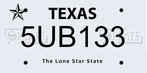 5UB133 Texas License Plate