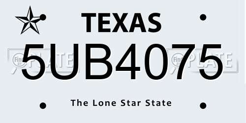 5UB4075 Texas License Plate