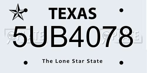 5UB4078 Texas License Plate