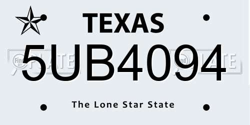 5UB4094 Texas License Plate