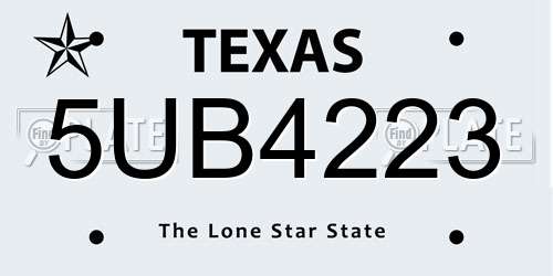 5UB4223 Texas License Plate