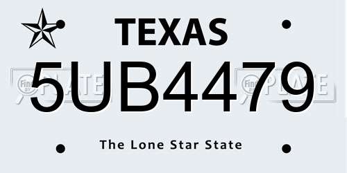 5UB4479 Texas License Plate