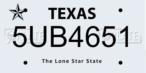 5UB4651 Texas License Plate
