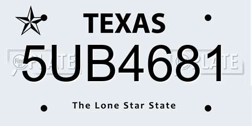 5UB4681 Texas License Plate