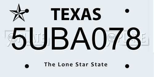 5UBA078 Texas License Plate