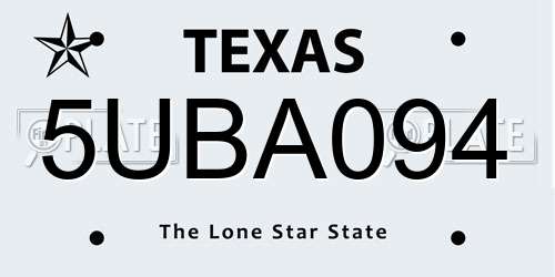 5UBA094 Texas License Plate
