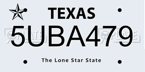 5UBA479 Texas License Plate