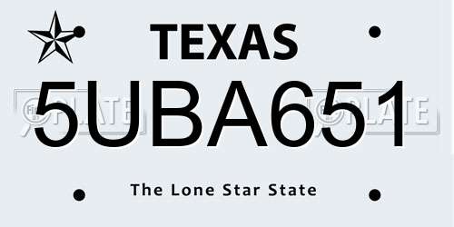 5UBA651 Texas License Plate