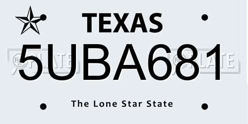 5UBA681 Texas License Plate